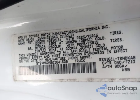 2001 Toyota Tacoma из США, поврежденный, VIN 5TEPM62N91Z841539